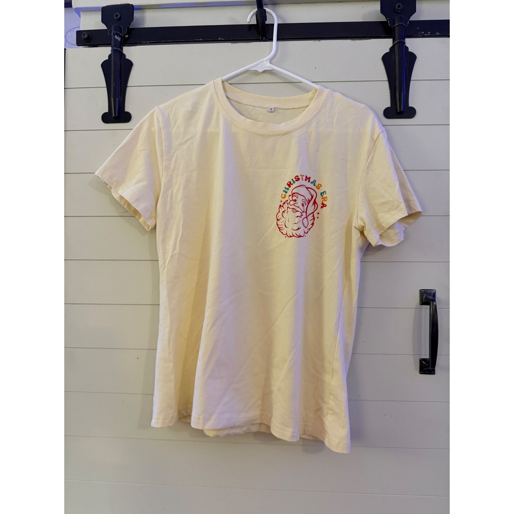 Christmas‎ Era Santa Graphic Tee Women's Small White Retro Merry Christmas Shirt